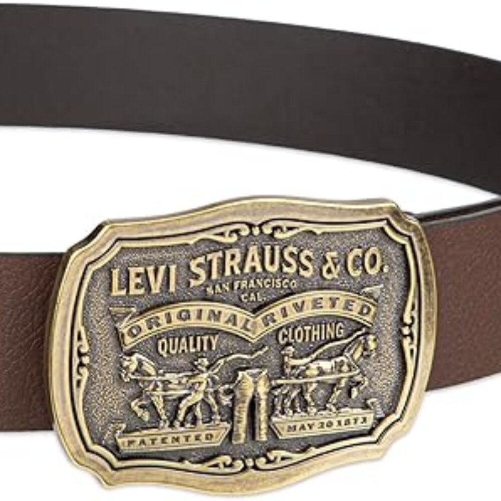 Men's Levi's Belt Brown Leather  with Big Gold Belt Buckle Size 34-36